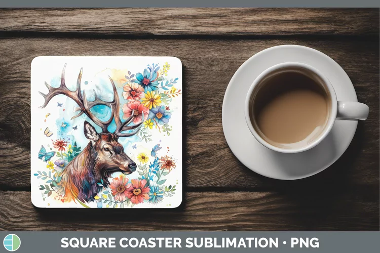 Watercolor Elk Square Coaster Sublimation Coaster Designs