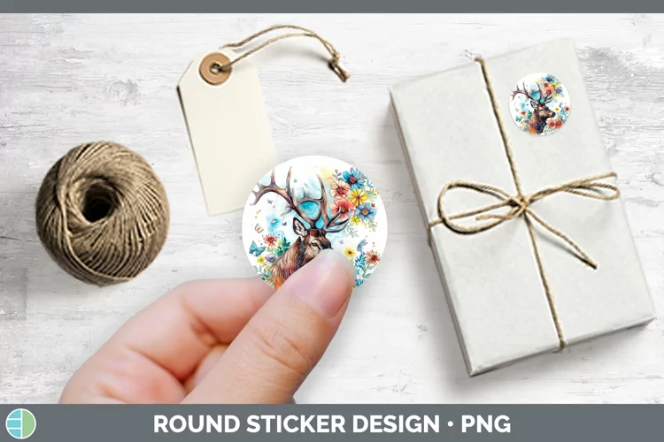 Watercolor Elk Stickers | Round Labels Designs