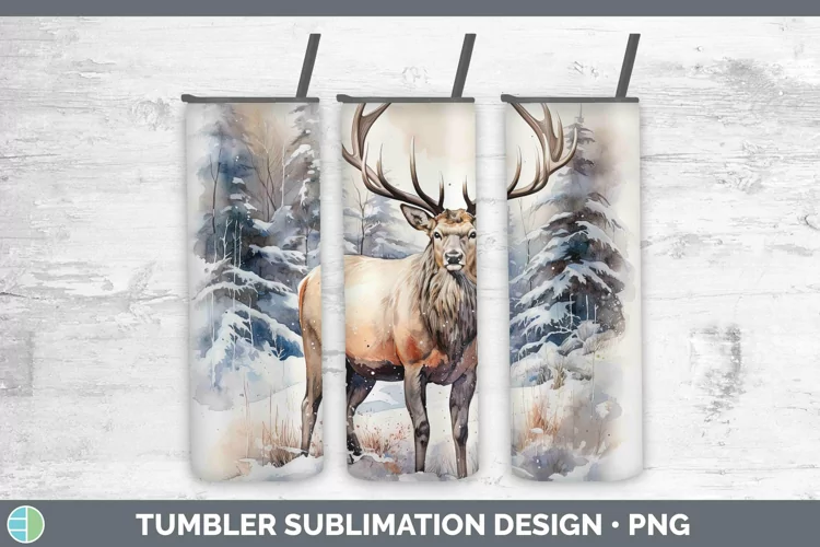 Watercolor Elk Tumbler | Sublimation 20 oz Skinny Tumbler De