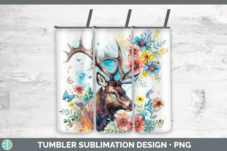 Watercolor Elk Tumbler Sublimation 20 oz Skinny Tumbler Desi