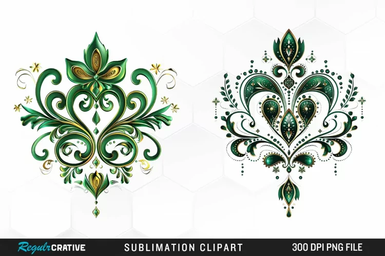 Watercolor Emerald Green Ornament Design Clipart