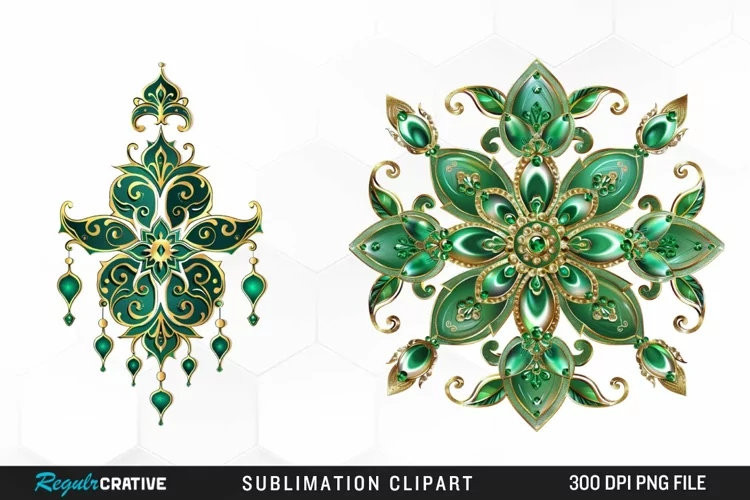 Watercolor Emerald Green Ornament Artwork Clipart