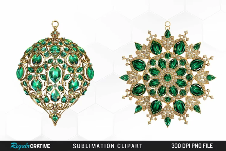Watercolor Emerald Green Ornament Artwork Clipart