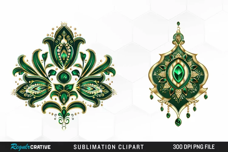 Watercolor Emerald Green Ornament Artwork Clipart