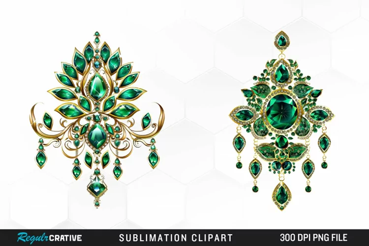 Watercolor Emerald Green Ornament Design Clipart