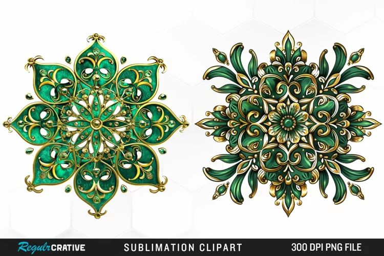 Watercolor Emerald Green Ornament Artwork Clipart