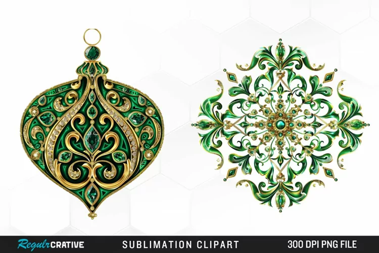 Watercolor Emerald Green Ornament Design Clipart