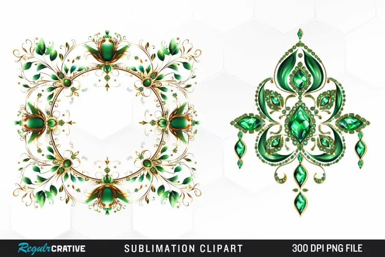 Watercolor Emerald Green Ornament Design Clipart