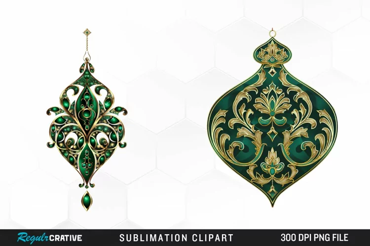 Watercolor Emerald Green Ornament Design Clipart