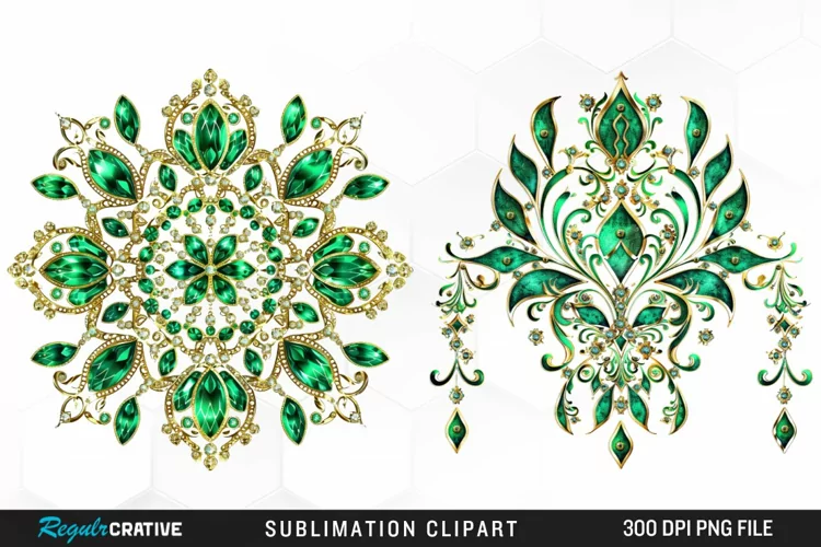 Watercolor Emerald Green Ornament Design Clipart