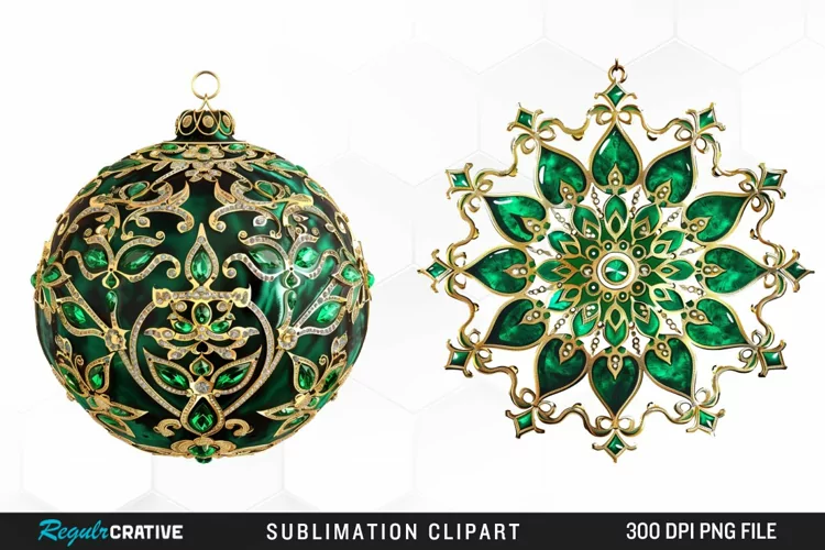 Watercolor Emerald Green Ornament Design Clipart