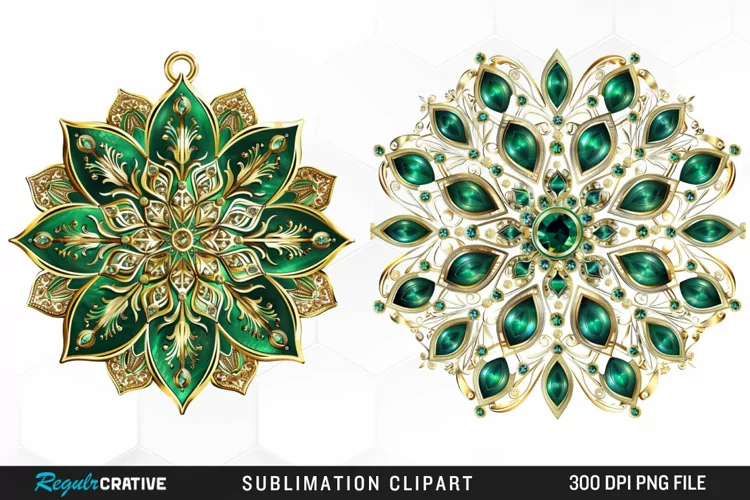 Watercolor Emerald Green Ornament Design Clipart
