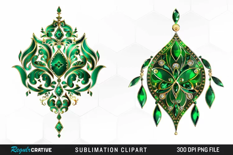 Watercolor Emerald Green Ornament Design Clipart