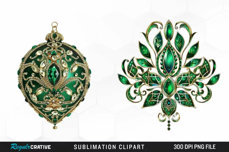 Watercolor Emerald Green Ornament Design Clipart