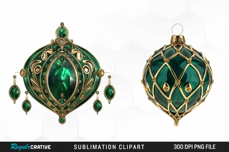 Watercolor Emerald Green Ornament Design Clipart