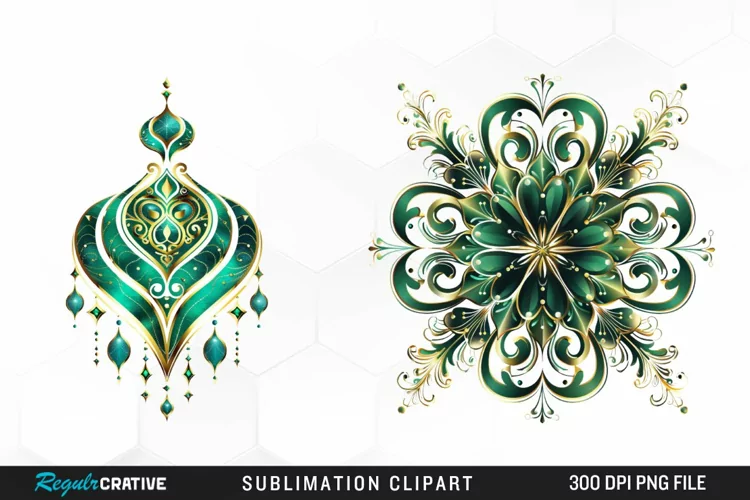 Watercolor Emerald Green Ornament Design Clipart