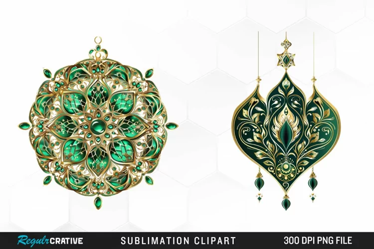 Watercolor Emerald Green Ornament Design Clipart
