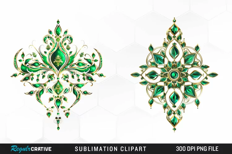 Watercolor Emerald Green Ornament Design Clipart