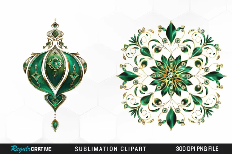 Watercolor Emerald Green Ornament Design Clipart