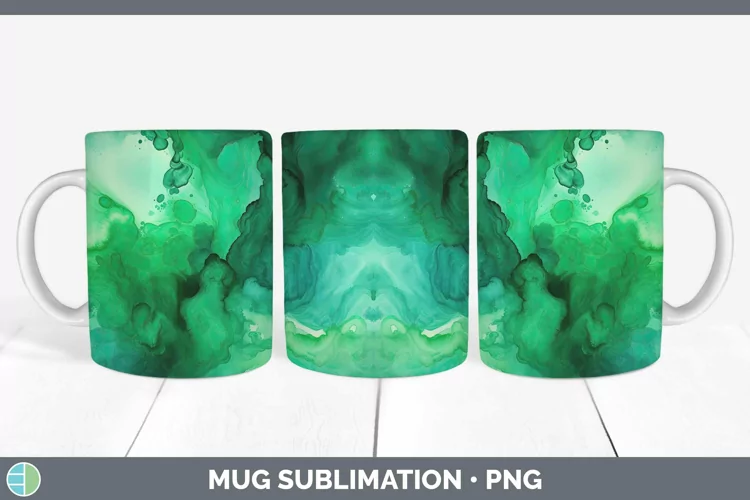 Watercolor Emerald Mug Wrap Sublimation Coffee Cup Designs