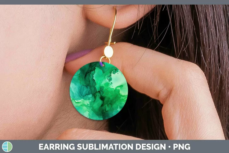 Watercolor Emerald Round Earrings Sublimation Earrings Desig