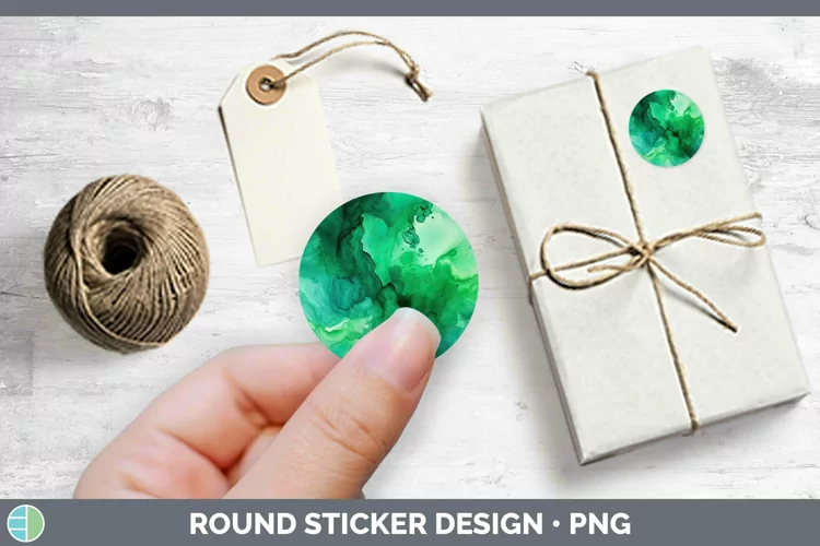 Watercolor Emerald Stickers | Round Labels Designs