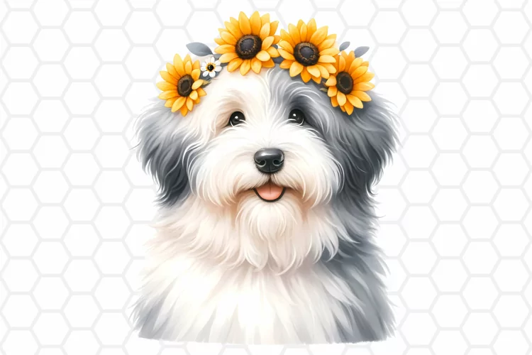 Watercolor English Sheepdog Clipart, Sublimation PNG Design