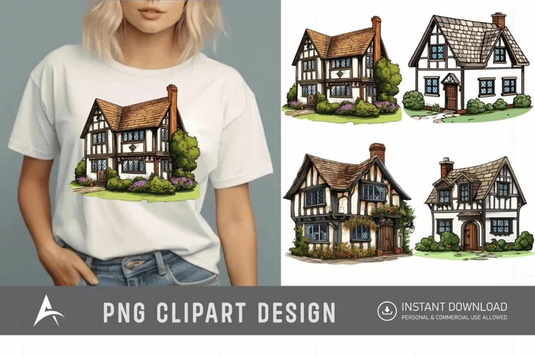 Watercolor English Village House Clipart