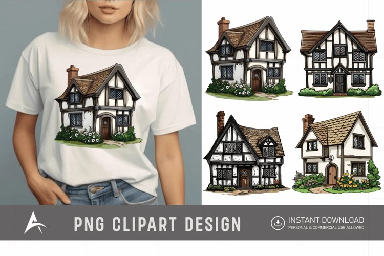 Watercolor English Village House Clipart