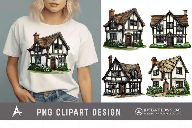 Watercolor English Village House Clipart