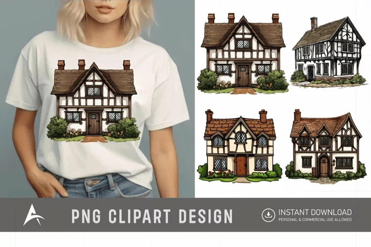 Watercolor English Village House Clipart