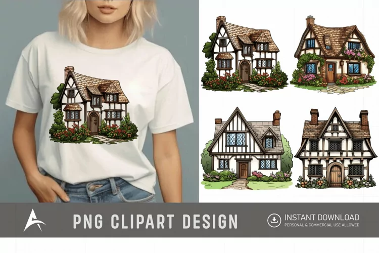 Watercolor English Village House Clipart