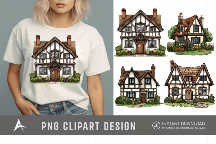Watercolor English Village House Clipart