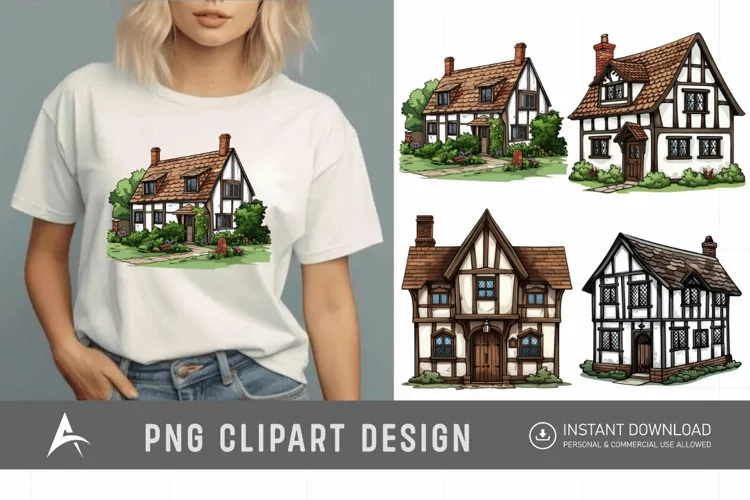 Watercolor English Village House Clipart
