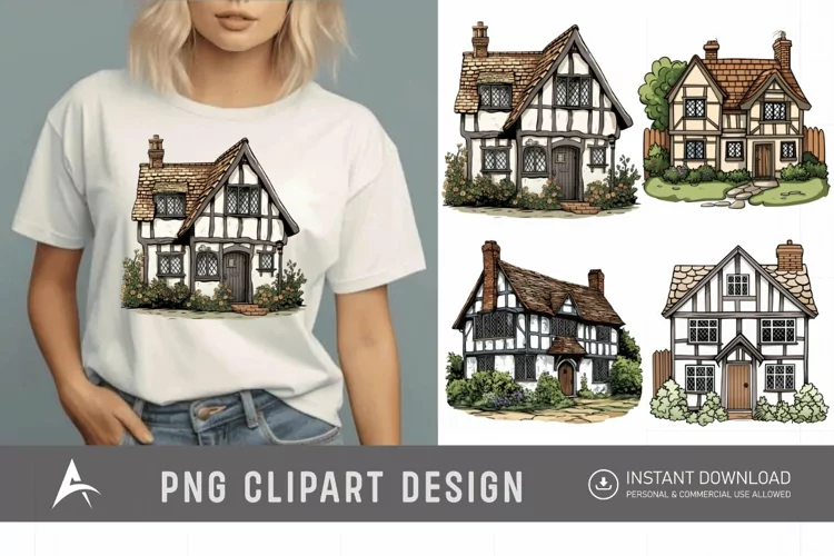 Watercolor English Village House Clipart