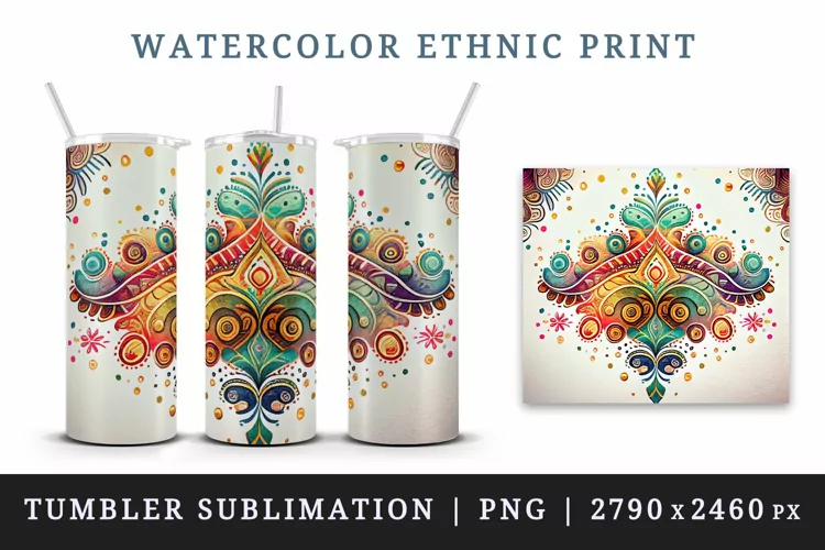 Ethnic print tumbler sublimation wrap printable design png
