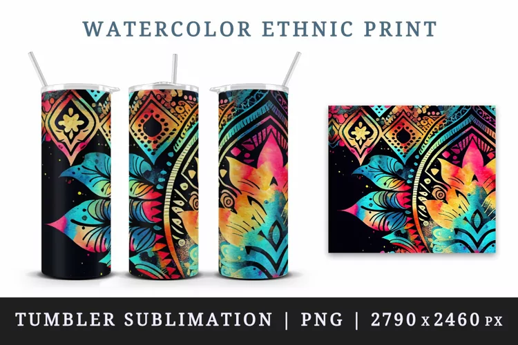 Ethnic print tumbler sublimation wrap printable design png