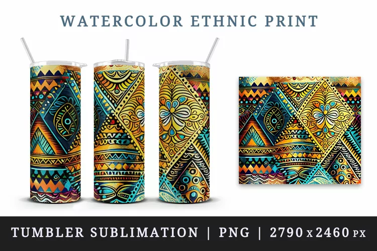 Ethnic print tumbler sublimation wrap printable design png