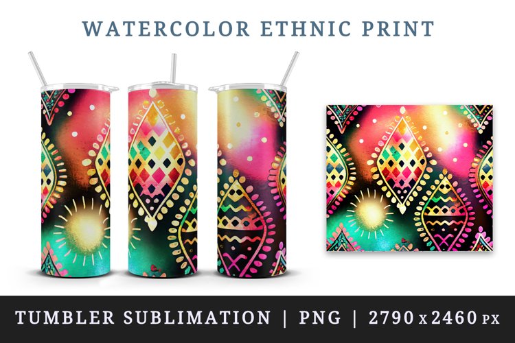 Watercolor ethnic print design wraps sublimation for customize your tumbler