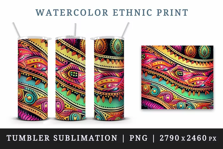 Ethnic print tumbler sublimation wrap printable design png