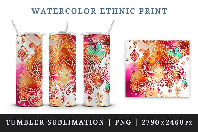 Watercolor ethnic print design wraps sublimation for customize your tumbler