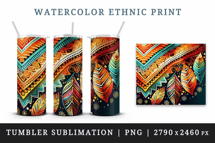 Ethnic print tumbler sublimation wrap printable design png