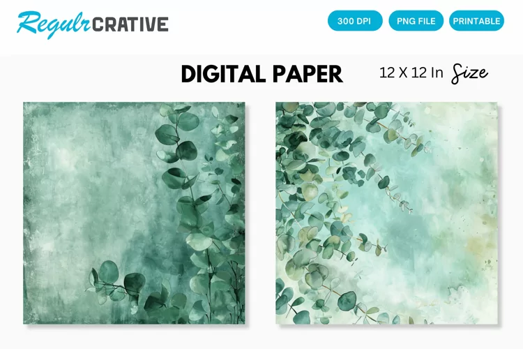 Watercolor Eucalyptus Seamless Digital Paper, Eucalyptus PNG