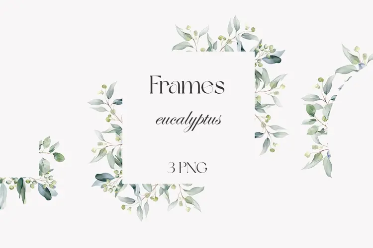 Watercolor eucalyptus frames. Wedding frames