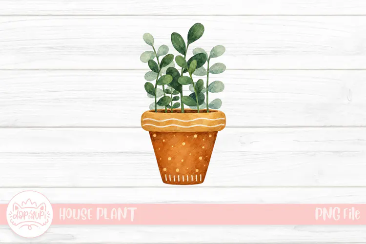 Watercolor Eucalyptus in Terracotta Pot