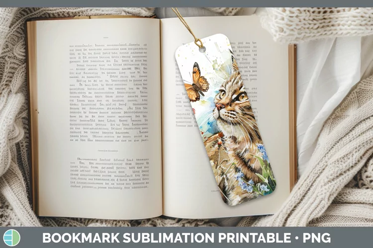 Watercolor European Wildcat Bookmark Sublimation Printable D