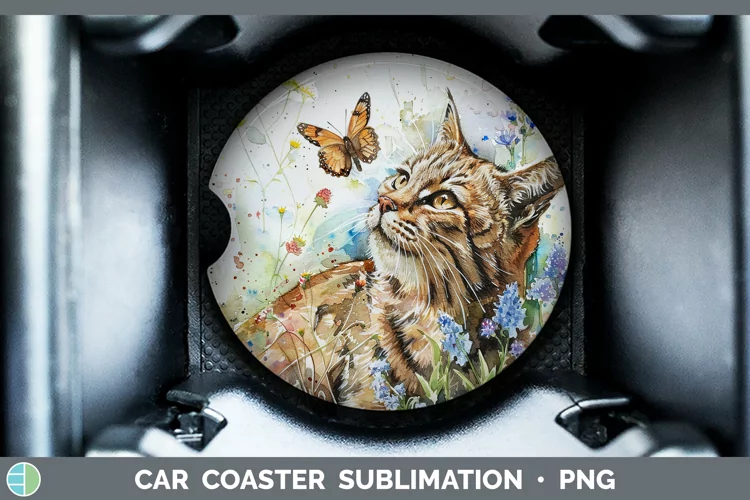 Watercolor European Wildcat Car Coaster Sublimation Coaster