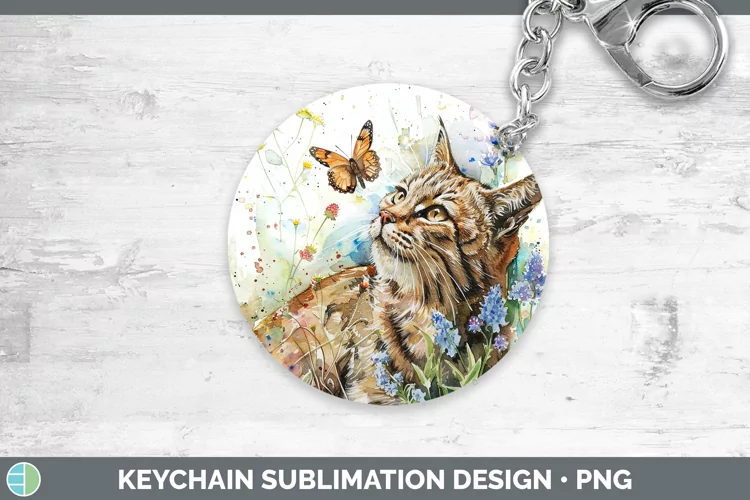 Watercolor European Wildcat Keychain Sublimation Keyring Des