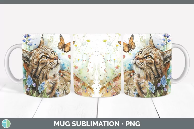 Watercolor European Wildcat Mug Wrap Sublimation Coffee Cup