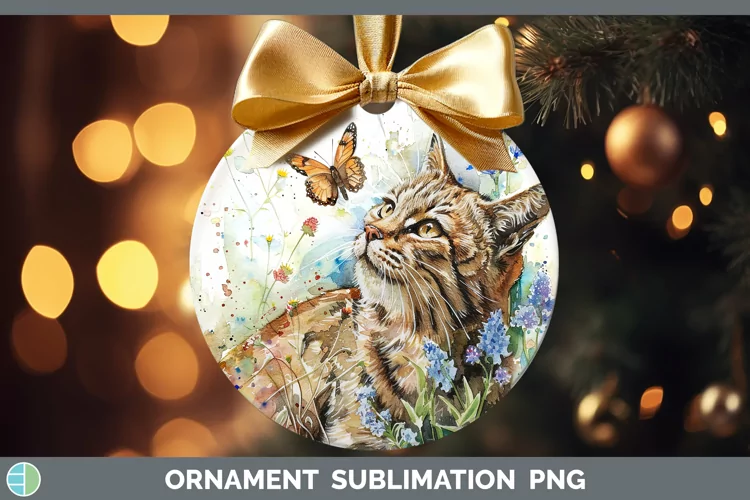 Watercolor European Wildcat Ornament Sublimation Bauble Desi